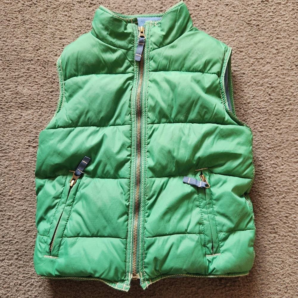 MINI BODEN Kids Puffer Jacket Size 5 Green Quilted Flannel Lined Full Zip Winter